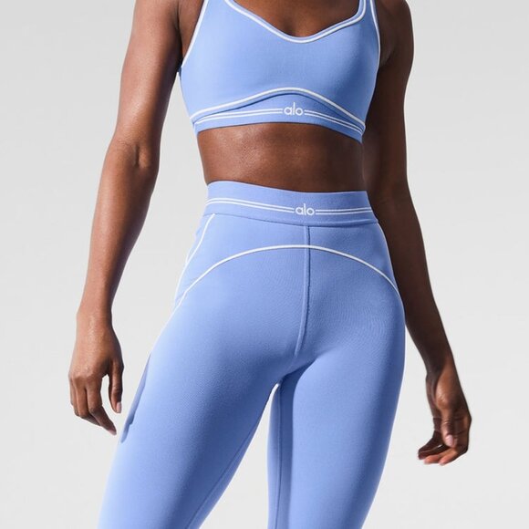 ALO Yoga Airbrush Hearthrob Leggings And Sports Bra Set Blue - Picture 1 of 7